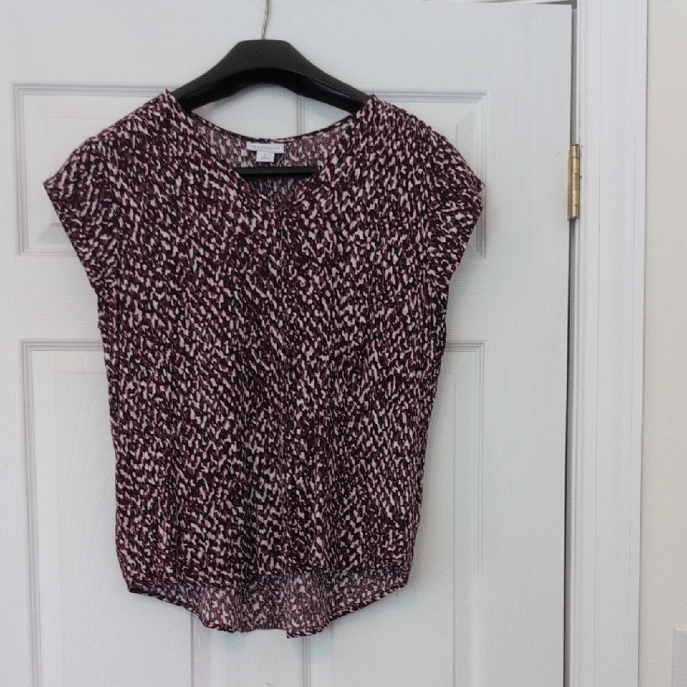 Liz Claiborne Maroon and White Patterned Blouse